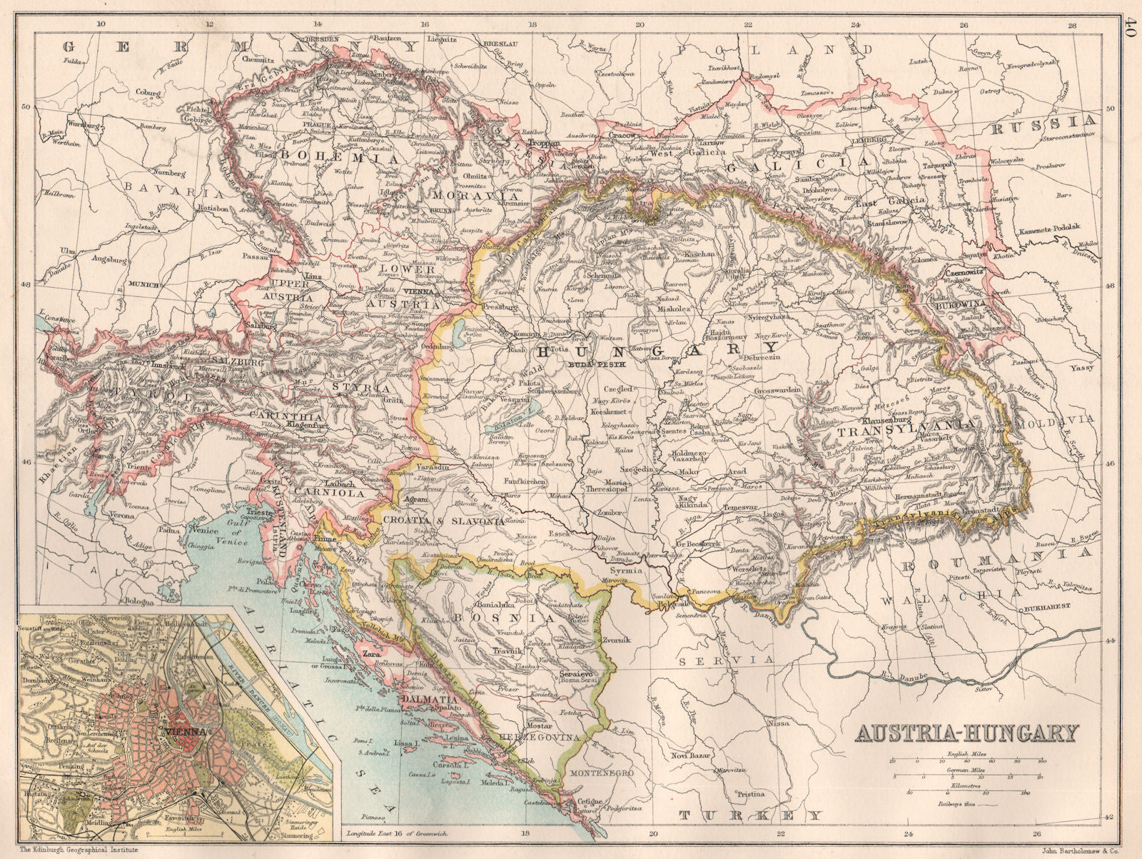 AUSTRIA-HUNGARY. Inset Vienna. Bohemia Bosnia Dalmatia &c. BARTHOLOMEW 1891 map